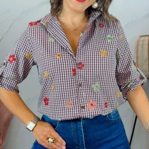 Camisa Cuadro Vicky Burdeos bordada