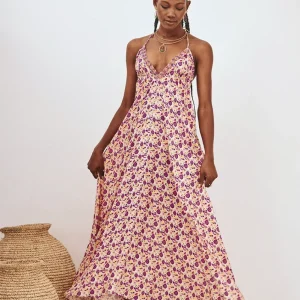 VESTIDO MIDI ESTAMPADO DE VOLUMEN ESCOTE - VIOLETA